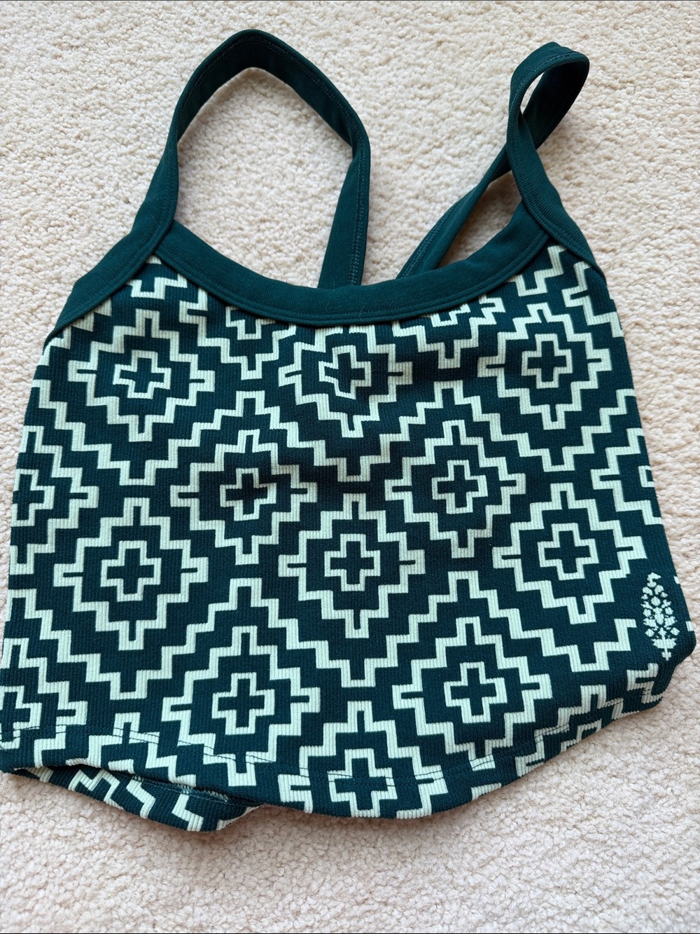 FP Movement by Free People Dark Teal & Cream Geometric Crop Tank